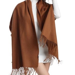 Look Cashmere Brown Cashmere Blend Fringe Scarf Shawl Wrap
